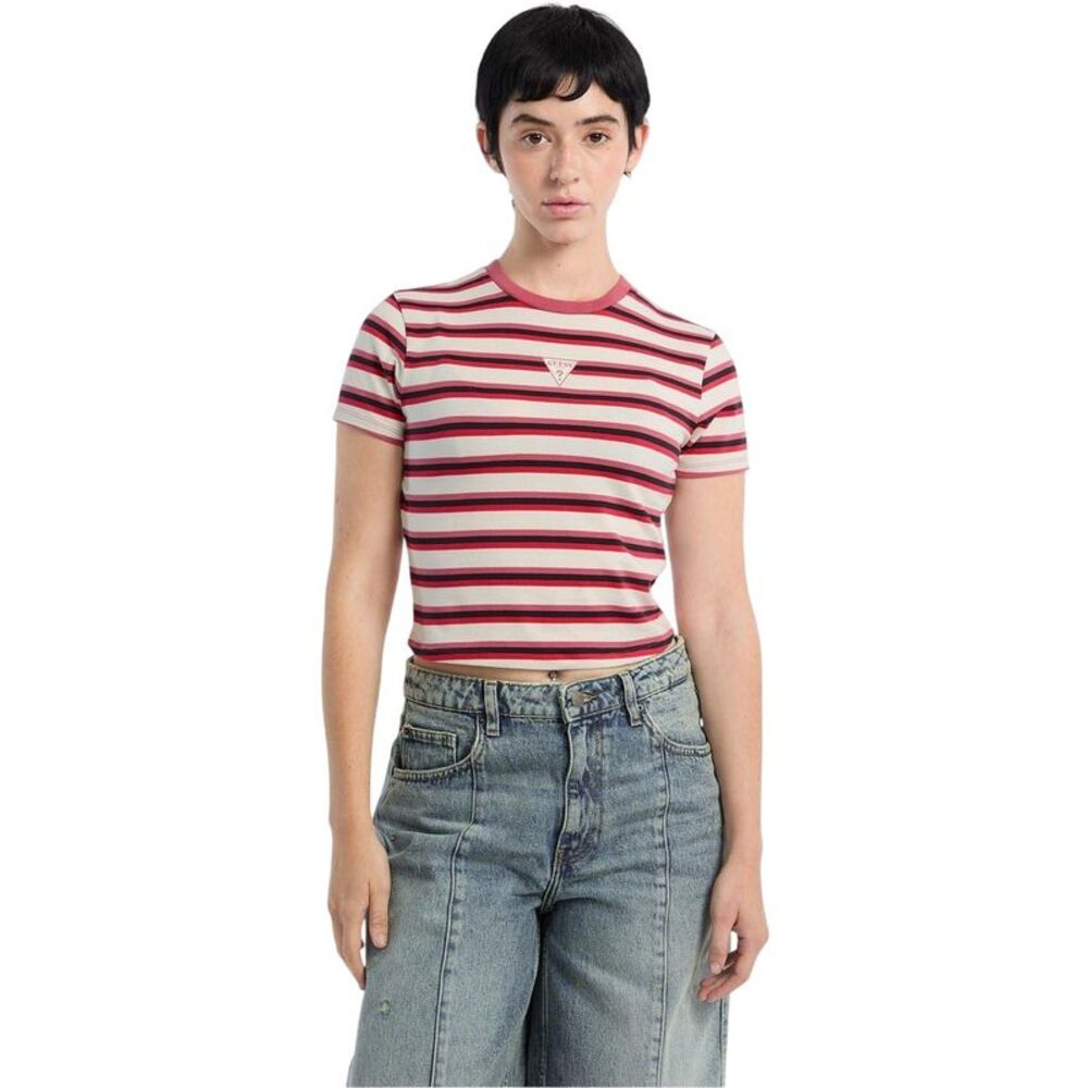 Guess Womens/Ladies Striped Fitted Crop T-Shirt / Fruit Punch